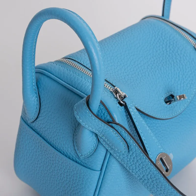 MINI LINDY 20 CLEMENCE LEATHER BLEU DU NORD WITH PALLADIUM HARDWARE (PHW) - 3
