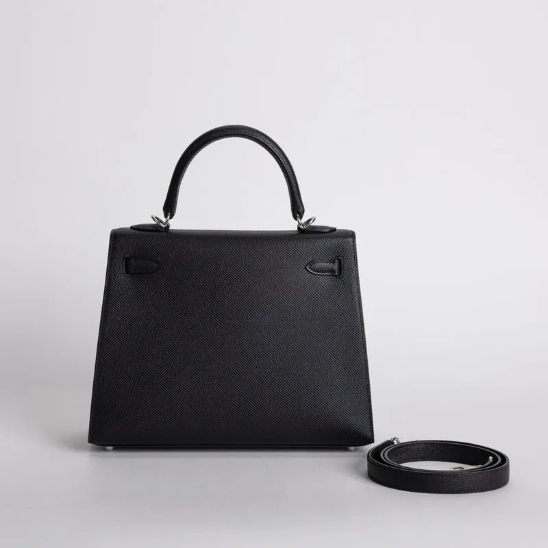 KELLY 25 EPSOM LEATHER NOIR (BLACK) WITH PALLADIUM HARDWARE (PHW) - 2
