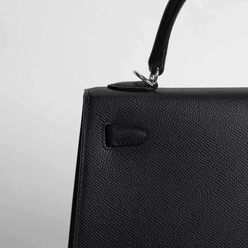 KELLY 25 EPSOM LEATHER NOIR (BLACK) WITH PALLADIUM HARDWARE (PHW) - 4