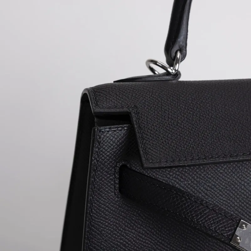 KELLY 25 EPSOM LEATHER NOIR (BLACK) WITH PALLADIUM HARDWARE (PHW) - 3