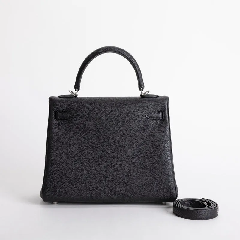 KELLY 25 TOGO LEATHER NOIR (BLACK) WITH PALLADIUM HARDWARE (PHW) - 2