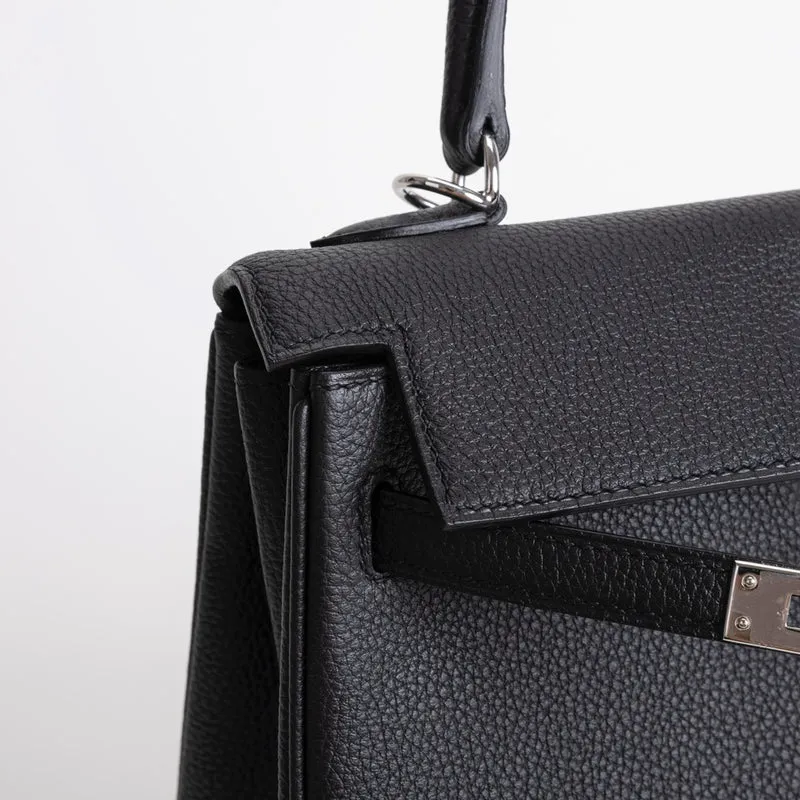 KELLY 25 TOGO LEATHER NOIR (BLACK) WITH PALLADIUM HARDWARE (PHW) - 4