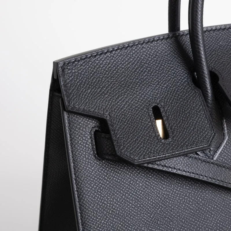 BIRKIN 25 EPSOM LEATHER (SELLIER SHAPE) NOIR (BLACK) WITH GOLD HARDWARE (GHW) - 4