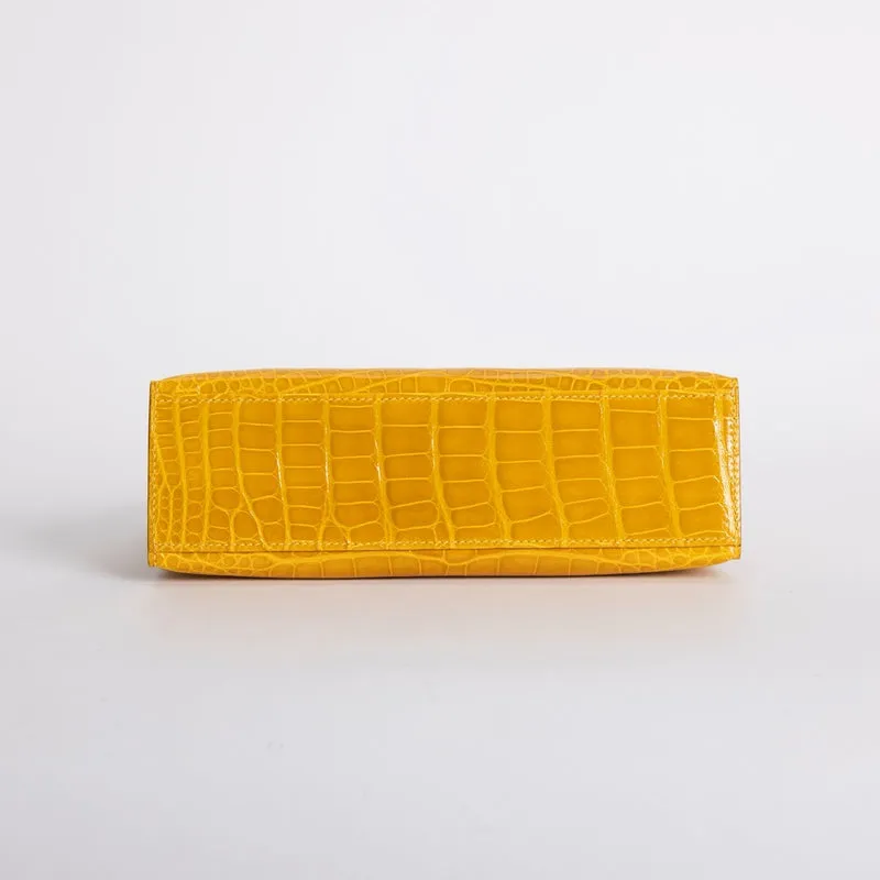 KELLY POCHETTE SHINY MISSISSIPPIENSIS ALLIGATOR LEATHER JAUNE AMBRE WITH GOLD HARDWARE (GHW) - 5