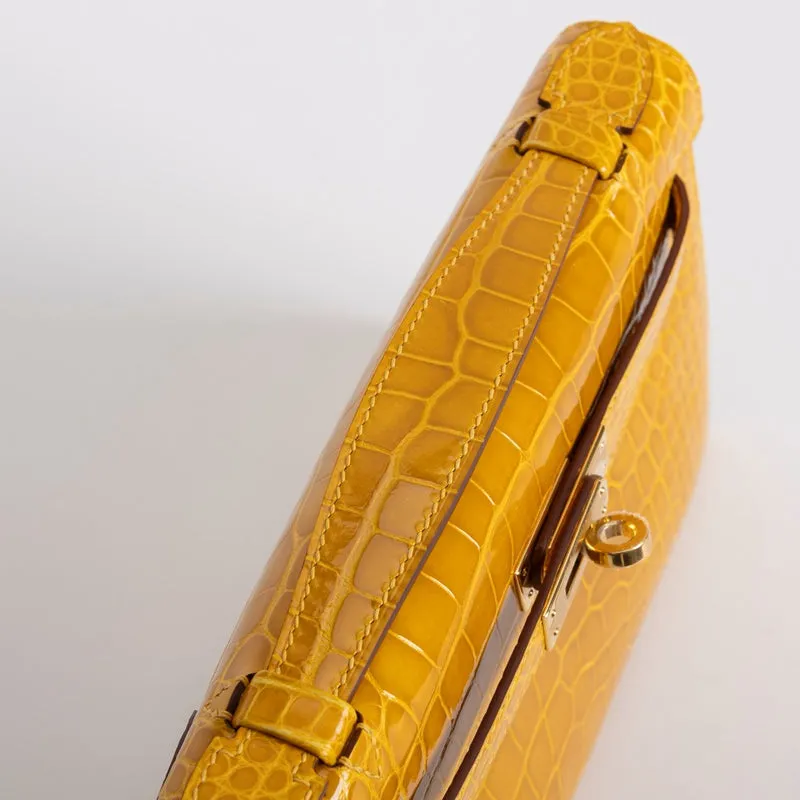KELLY POCHETTE SHINY MISSISSIPPIENSIS ALLIGATOR LEATHER JAUNE AMBRE WITH GOLD HARDWARE (GHW) - 4