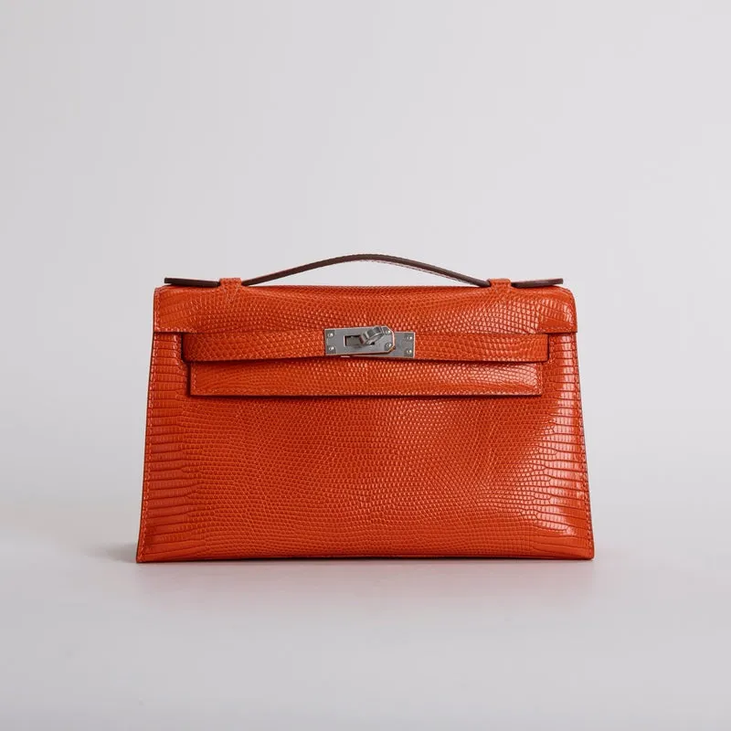 KELLY POCHETTE LIZARD LEATHER ORANGE WITH PALLADIUM HARDWARE (PHW) - 1