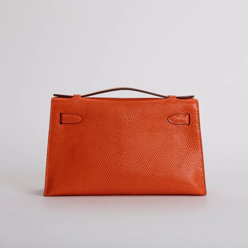 KELLY POCHETTE LIZARD LEATHER ORANGE WITH PALLADIUM HARDWARE (PHW) - 4