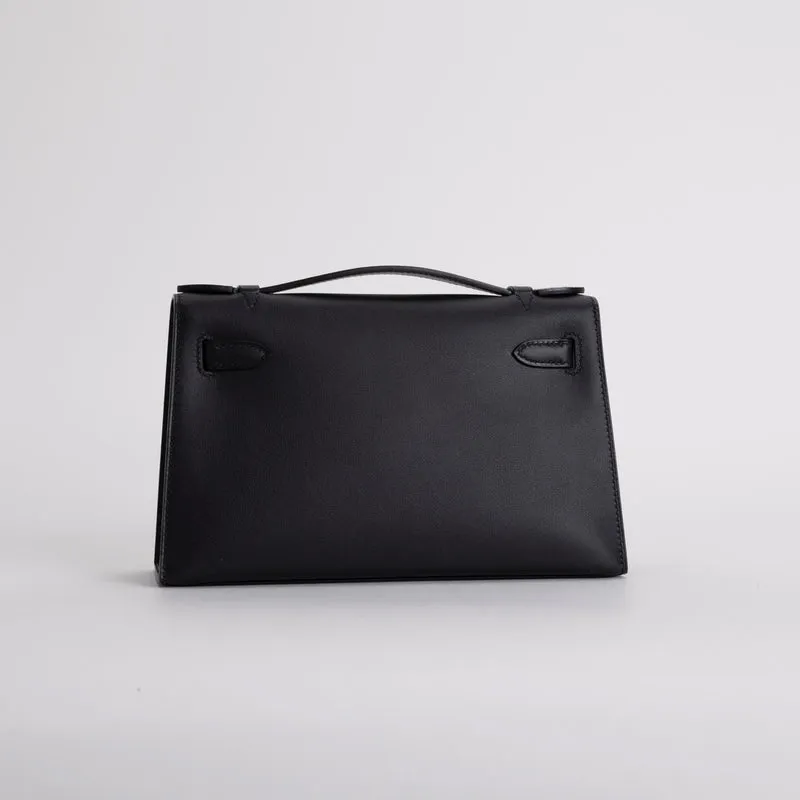 KELLY POCHETTE SWIFT LEATHER NOIR (BLACK) WITH PALLADIUM HARDWARE (PHW) - 2