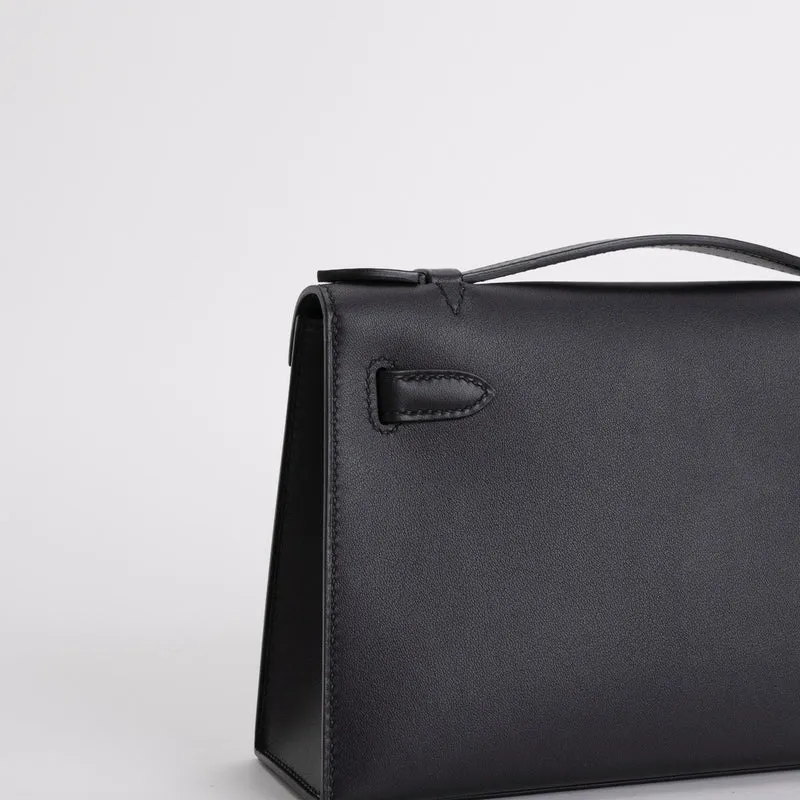 KELLY POCHETTE SWIFT LEATHER NOIR (BLACK) WITH PALLADIUM HARDWARE (PHW) - 6