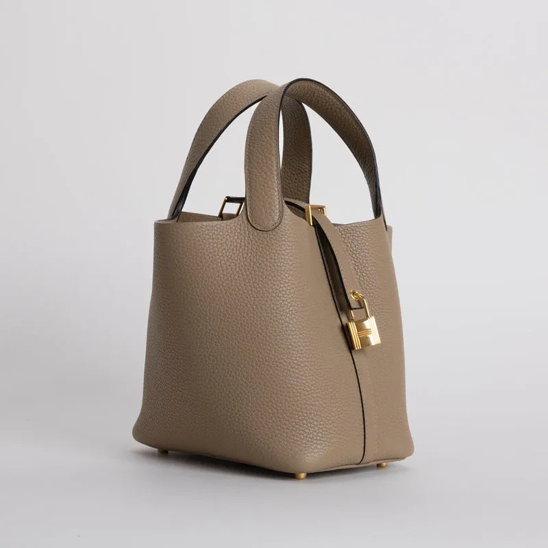 PICOTIN 18 LOCK CLEMENCE LEATHER BEIGE MARFA WITH GOLD HARDWARE (GHW) - 3