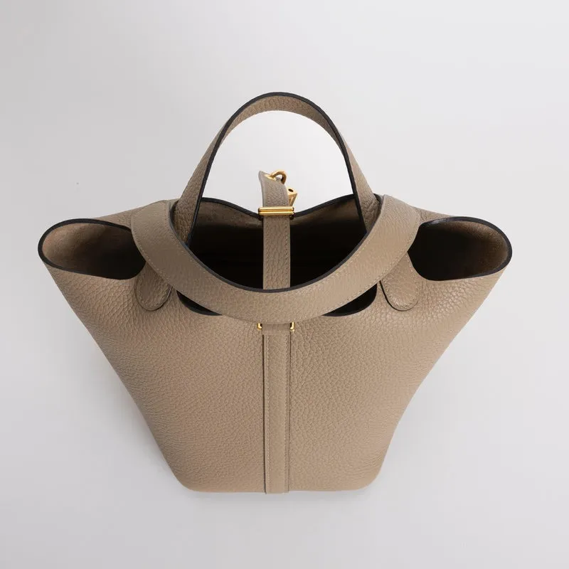 PICOTIN 18 LOCK CLEMENCE LEATHER BEIGE MARFA WITH GOLD HARDWARE (GHW) - 4