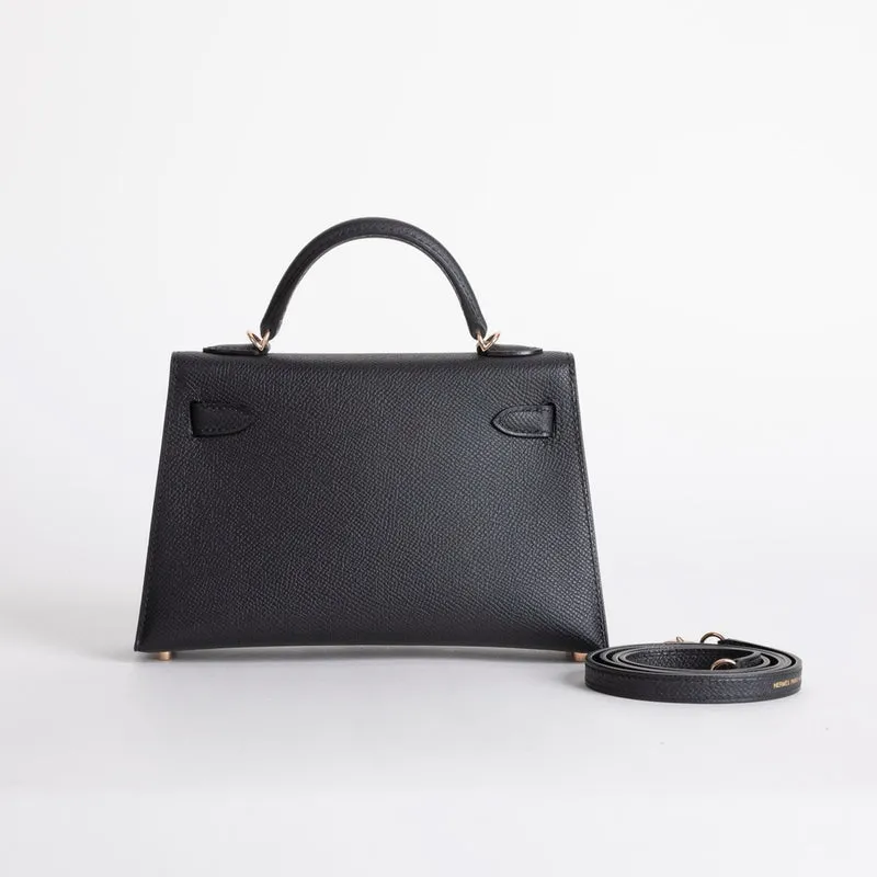 MINI KELLY II (20) EPSOM LEATHER NOIR (BLACK) WITH ROSE GOLD HARDWARE (RGHW) - 2
