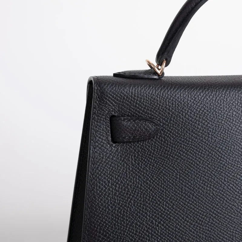 MINI KELLY II (20) EPSOM LEATHER NOIR (BLACK) WITH ROSE GOLD HARDWARE (RGHW) - 5