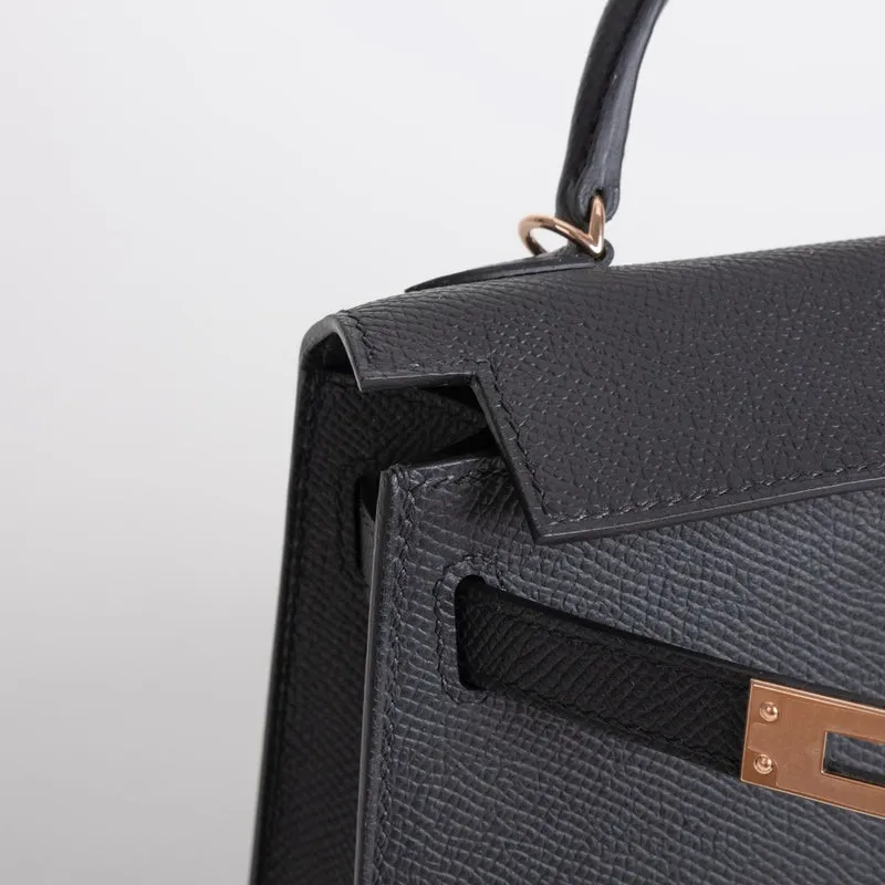 MINI KELLY II (20) EPSOM LEATHER NOIR (BLACK) WITH ROSE GOLD HARDWARE (RGHW) - 4