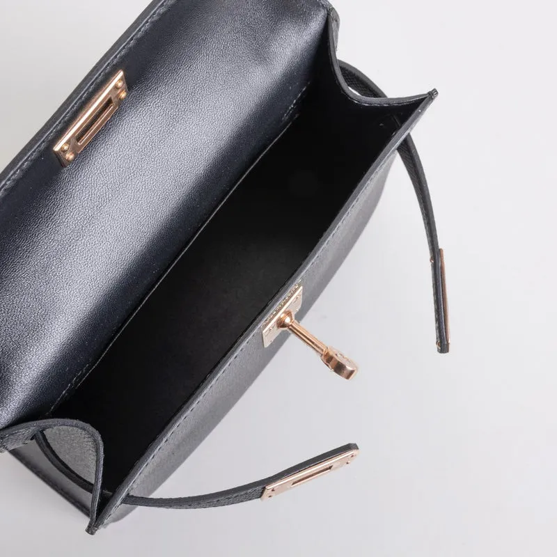 MINI KELLY II (20) EPSOM LEATHER NOIR (BLACK) WITH ROSE GOLD HARDWARE (RGHW) - 3