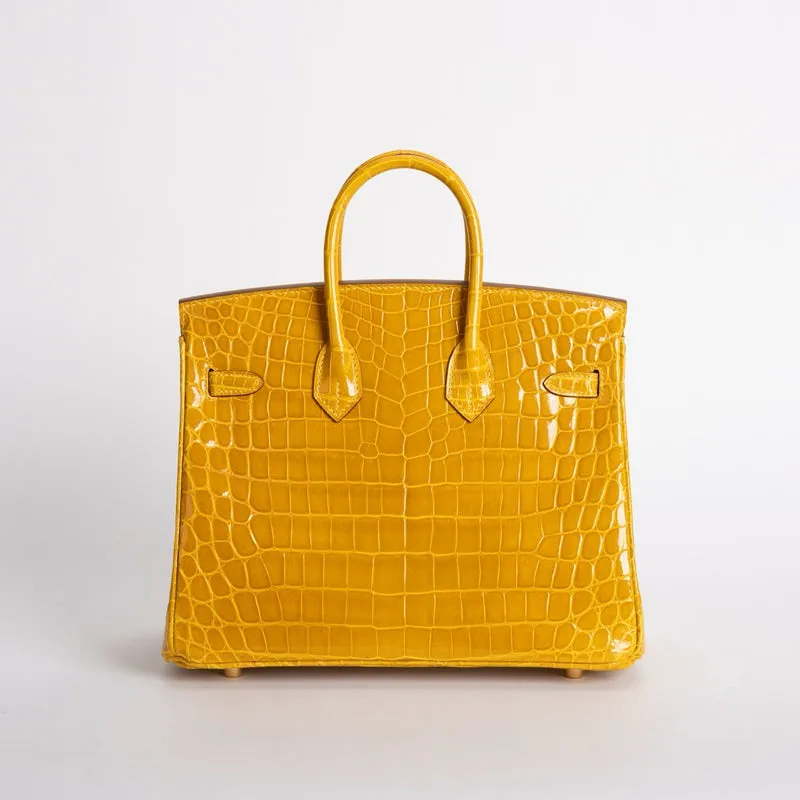 BIRKIN 25 SHINY NILOTICUS CROCODILE LEATHER JAUNE AMBRE WITH GOLD HARDWARE (GHW) - 2