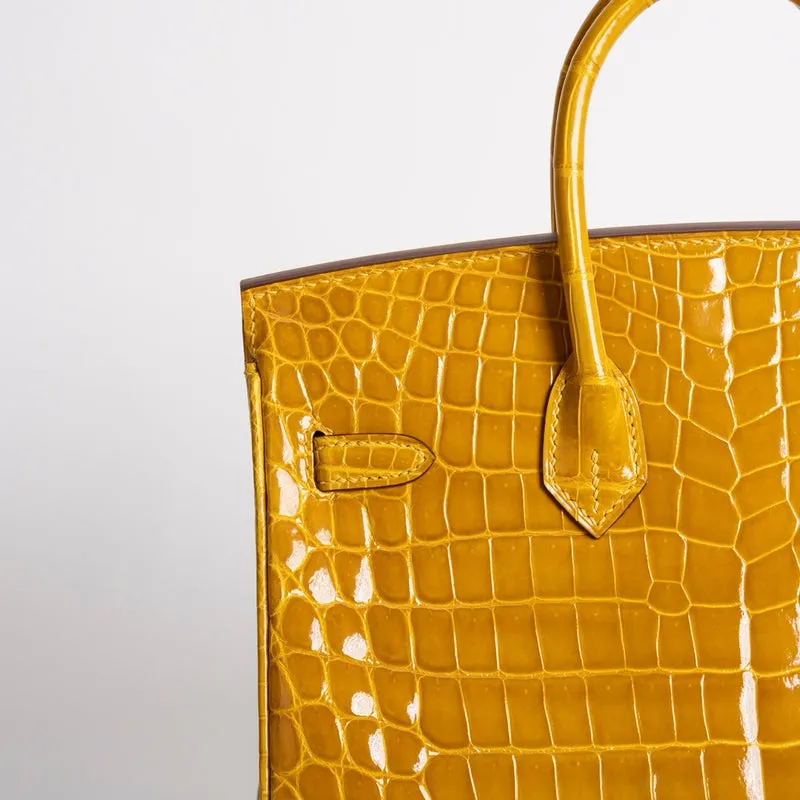 BIRKIN 25 SHINY NILOTICUS CROCODILE LEATHER JAUNE AMBRE WITH GOLD HARDWARE (GHW) - 4