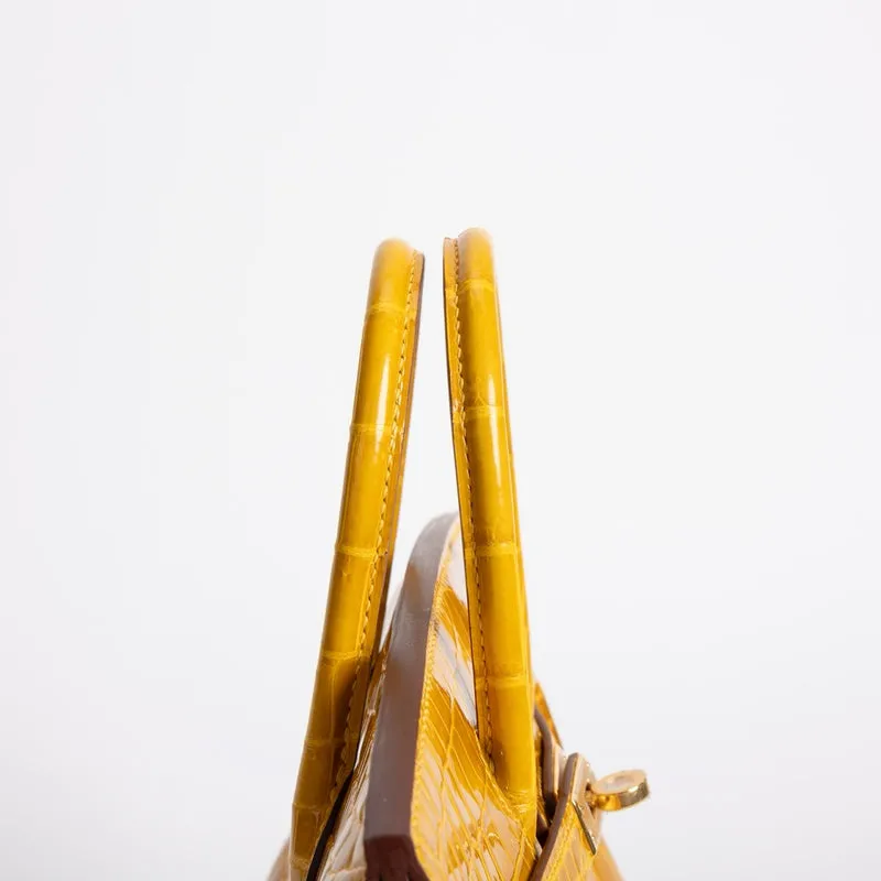 BIRKIN 25 SHINY NILOTICUS CROCODILE LEATHER JAUNE AMBRE WITH GOLD HARDWARE (GHW) - 5