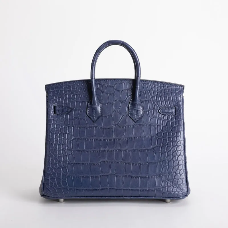 BIRKIN 25 MATTE MISSISSIPPIENSIS ALLIGATOR LEATHER BLEU DE MALTE WITH PALLADIUM HARDWARE (PHW) - 2