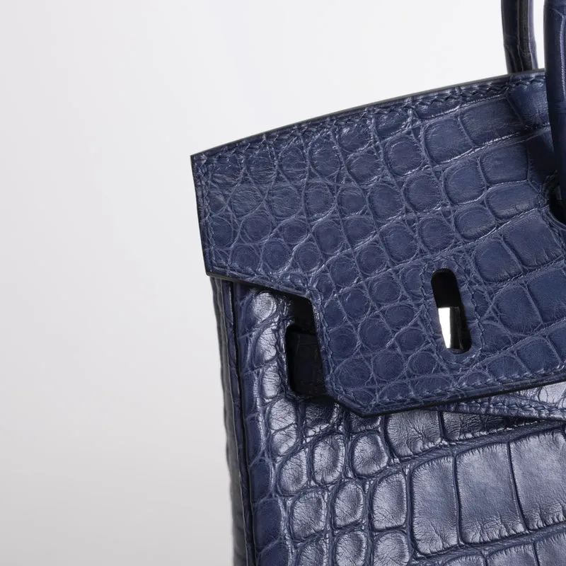 BIRKIN 25 MATTE MISSISSIPPIENSIS ALLIGATOR LEATHER BLEU DE MALTE WITH PALLADIUM HARDWARE (PHW) - 6