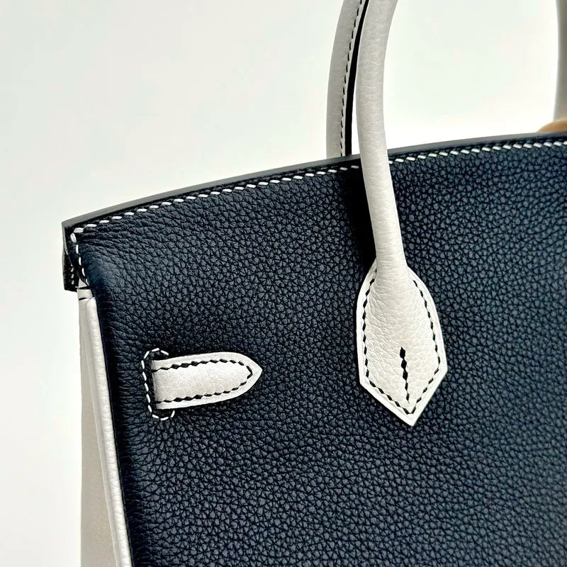 BIRKIN 25 TOGO LEATHER HORSESHOE STAMP (HSS) BI-COLOR NOIR (BLACK) & WHITE WITH PALLADIUM HARDWARE (PHW) - 4