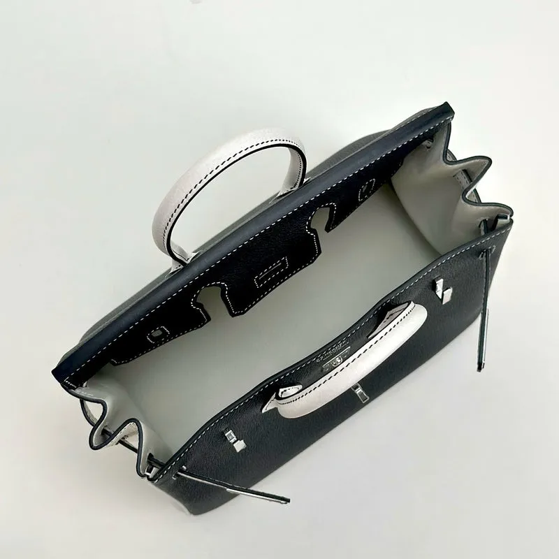 BIRKIN 25 TOGO LEATHER HORSESHOE STAMP (HSS) BI-COLOR NOIR (BLACK) & WHITE WITH PALLADIUM HARDWARE (PHW) - 3