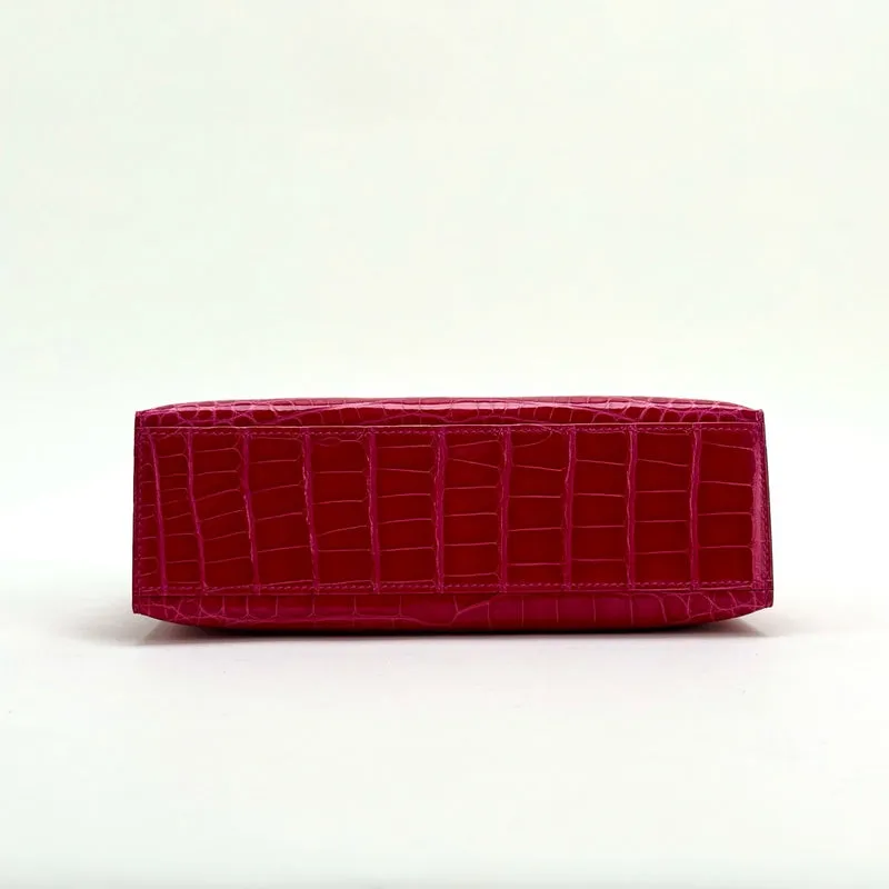 KELLY POCHETTE SHINY MISSISSIPPIENSIS ALLIGATOR LEATHER ROSE EXTREME WITH GOLD HARDWARE (GHW) - 4