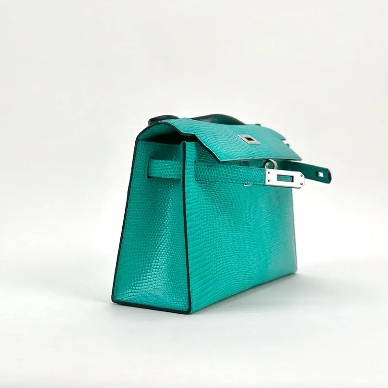 KELLY POCHETTE LIZARD LEATHER VERT VERONE WITH PALLADIUM HARDWARE (PHW) - 3