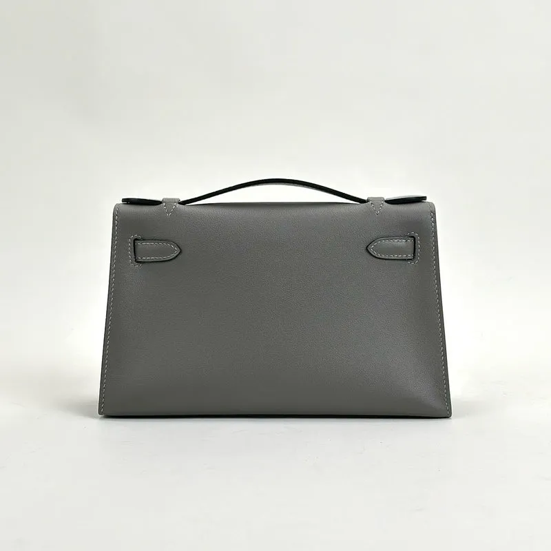 KELLY POCHETTE SWIFT LEATHER GRIS MEYER WITH PALLADIUM HARDWARE (PHW) - 2