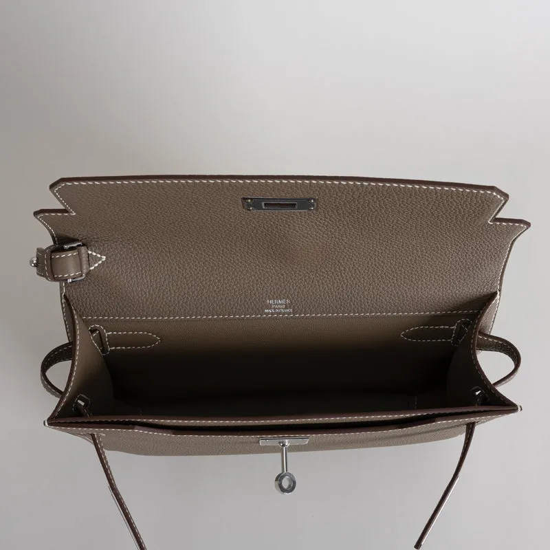 KELLY DEPECHES 25 TOGO LEATHER ETOUPE WITH PALLADIUM HARDWARE (PHW) - 4