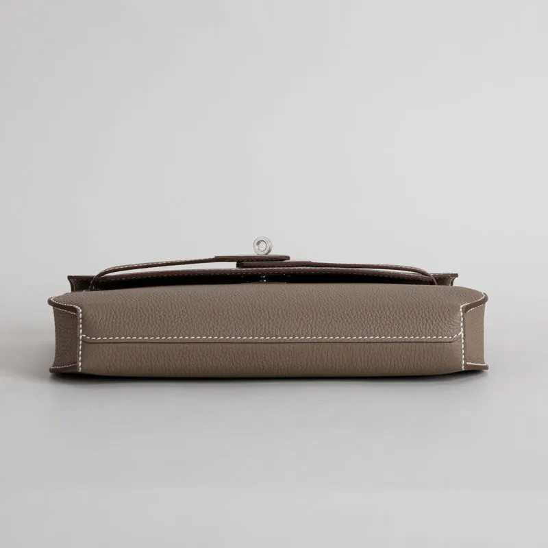 KELLY DEPECHES 25 TOGO LEATHER ETOUPE WITH PALLADIUM HARDWARE (PHW) - 3