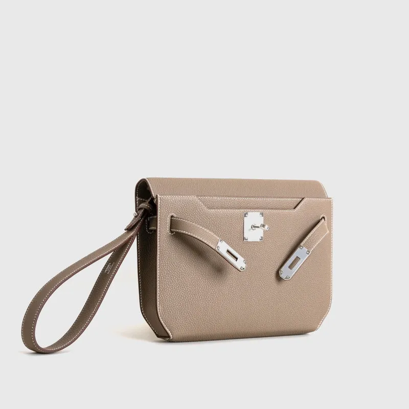 KELLY DEPECHES 25 TOGO LEATHER ETOUPE WITH PALLADIUM HARDWARE (PHW) - 3