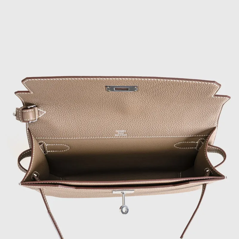 KELLY DEPECHES 25 TOGO LEATHER ETOUPE WITH PALLADIUM HARDWARE (PHW) - 4