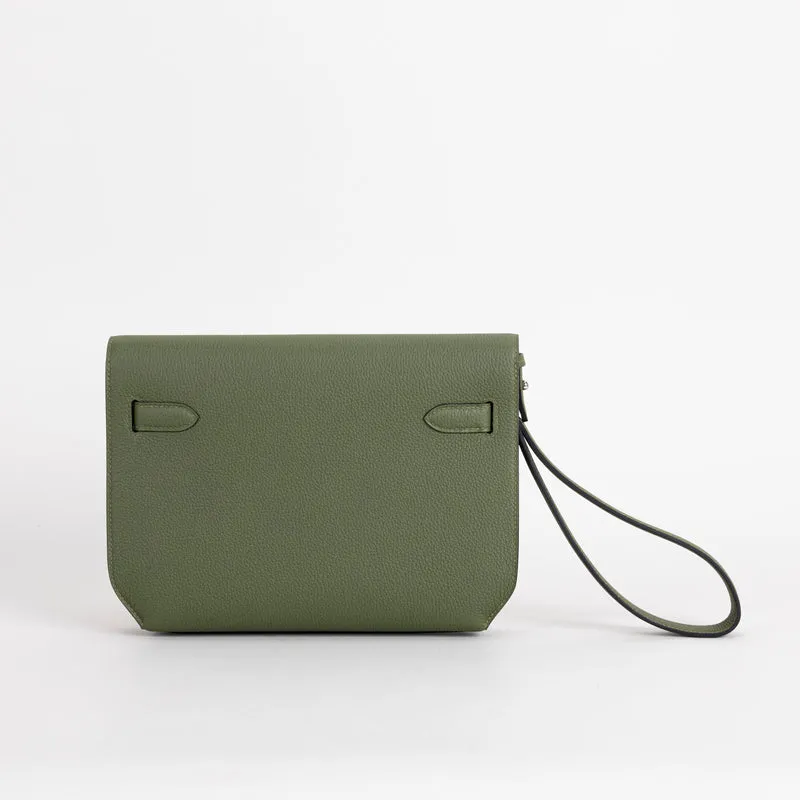 KELLY DEPECHES 25 TOGO LEATHER VERT OLIVE WITH PALLADIUM HARDWARE (PHW) - 2