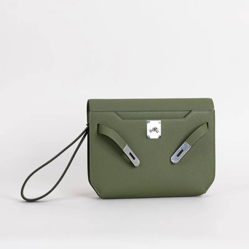 KELLY DEPECHES 25 TOGO LEATHER VERT OLIVE WITH PALLADIUM HARDWARE (PHW) - 3