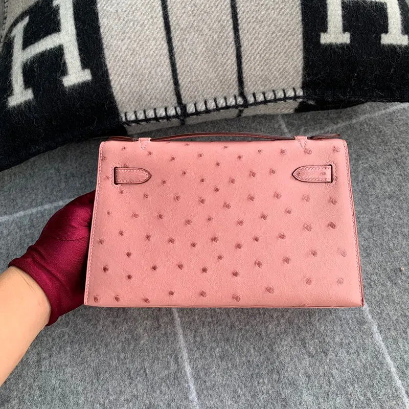 KELLY POCHETTE OSTRICH LEATHER TERRE CUITE WITH PALLADIUM HARDWARE (PHW) - 2