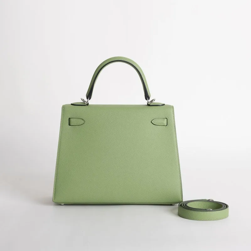 KELLY 25 EPSOM LEATHER VERT CRIQUET WITH PALLADIUM HARDWARE (PHW) - 2