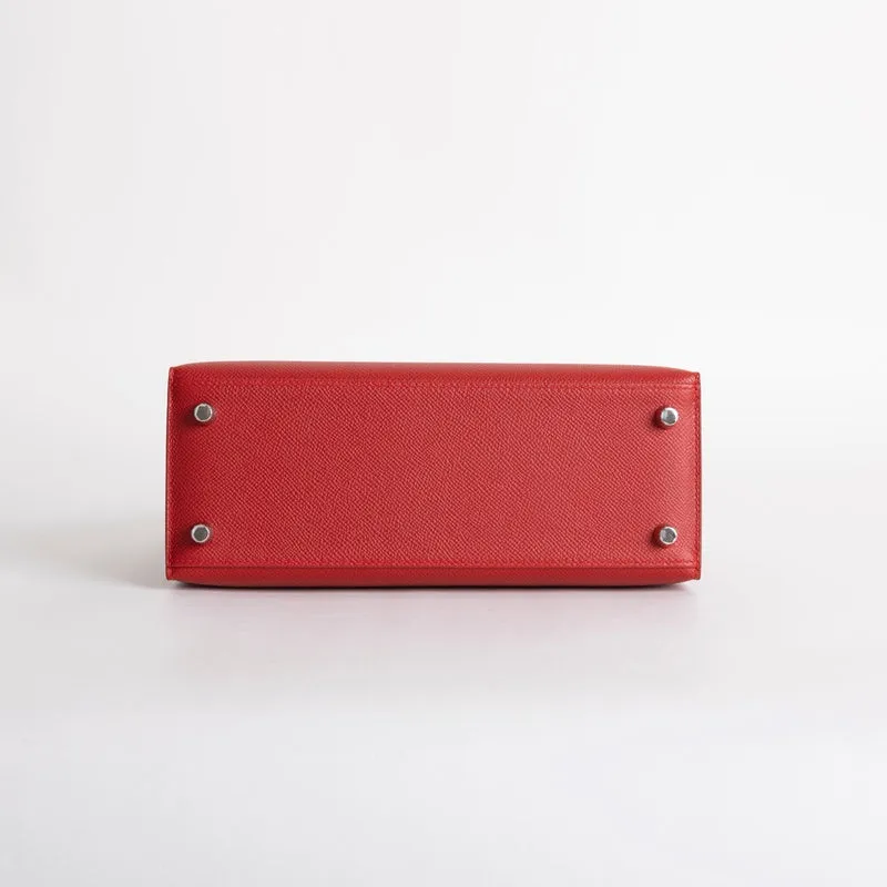 KELLY 25 EPSOM LEATHER ROUGE CASAQUE WITH PALLADIUM HARDWARE (PHW) - 5