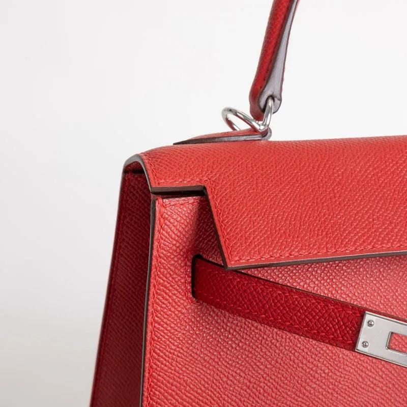 KELLY 25 EPSOM LEATHER ROUGE CASAQUE WITH PALLADIUM HARDWARE (PHW) - 3