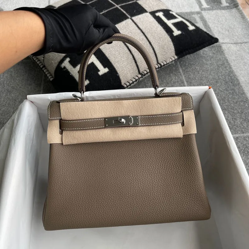 KELLY 28 RETOURNE TOGO LEATHER ETOUPE WITH PALLADIUM HARDWARE (PHW) - 1