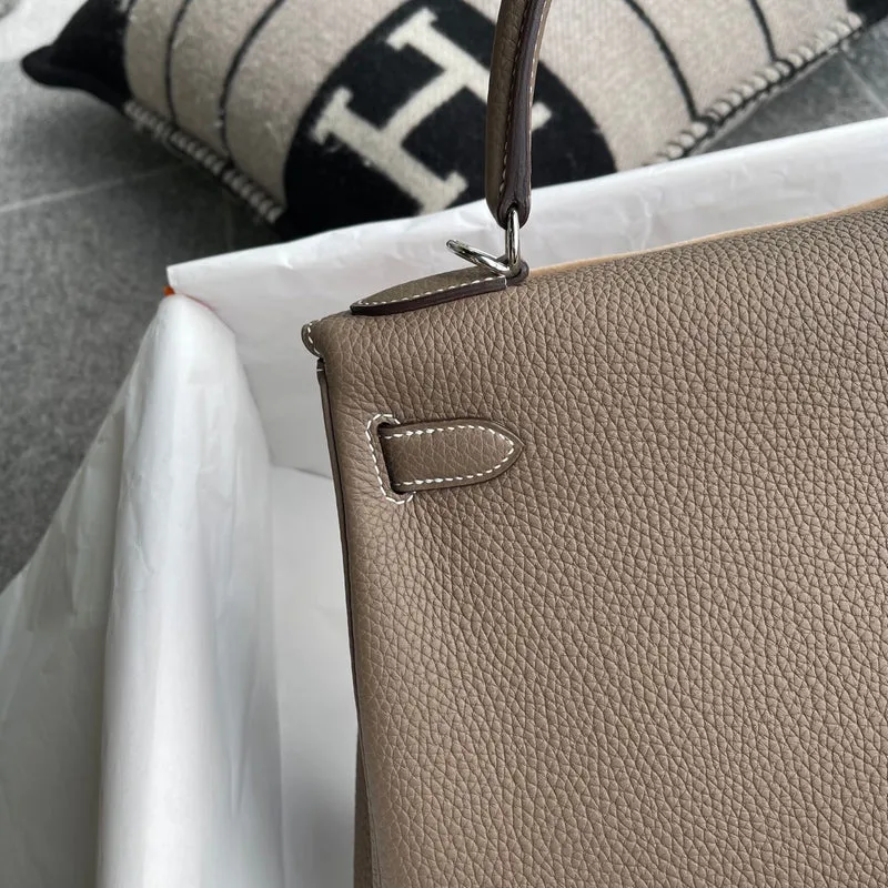 KELLY 28 RETOURNE TOGO LEATHER ETOUPE WITH PALLADIUM HARDWARE (PHW) - 3