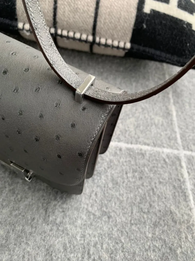 CONSTANCE 18 (MINI) OSTRICH LEATHER GRAPHITE WITH PALLADIUM HARDWARE (PHW) - 4