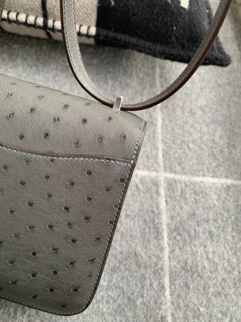 CONSTANCE 18 (MINI) OSTRICH LEATHER GRAPHITE WITH PALLADIUM HARDWARE (PHW) - 5