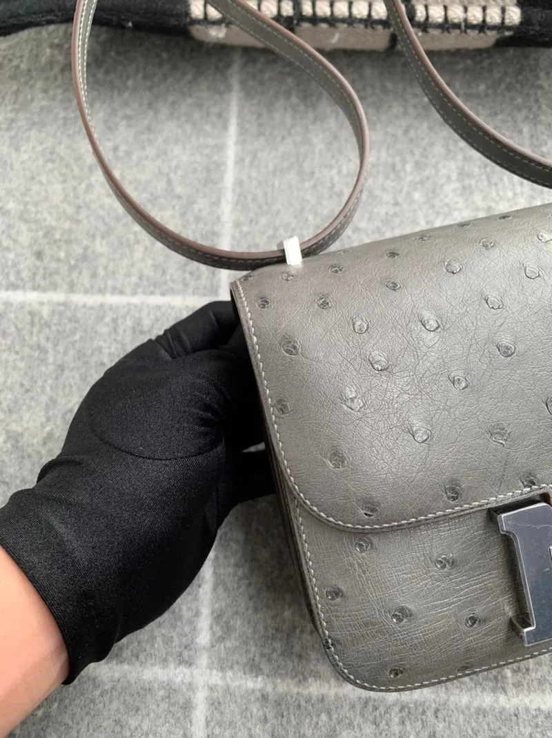 CONSTANCE 18 (MINI) OSTRICH LEATHER GRAPHITE WITH PALLADIUM HARDWARE (PHW) - 3