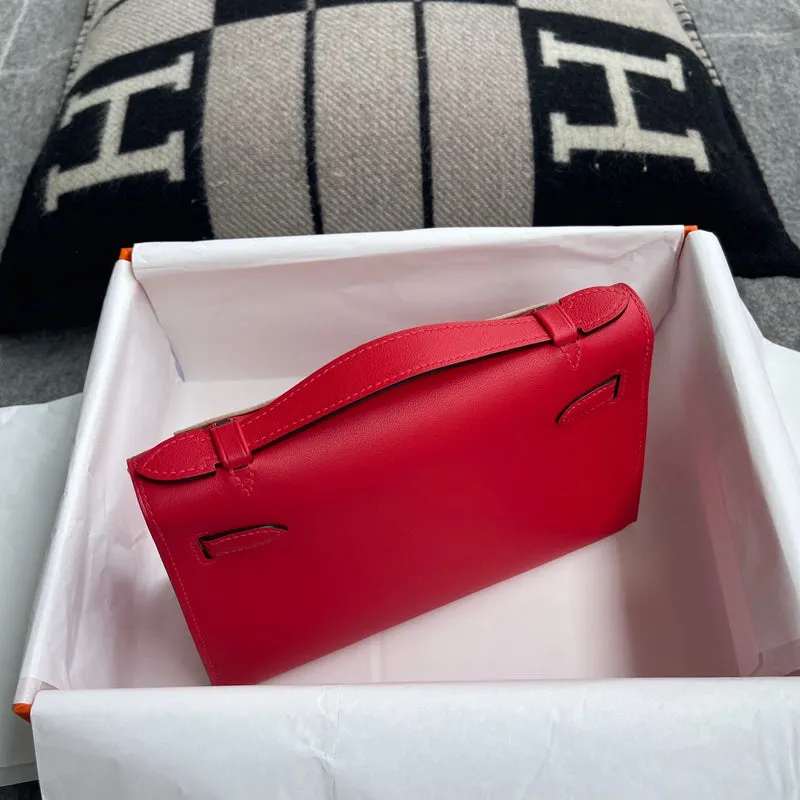 KELLY POCHETTE SWIFT LEATHER ROUGE DE COUER WITH GOLD HARDWARE (GHW) - 2