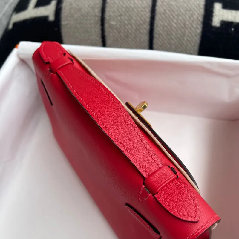 KELLY POCHETTE SWIFT LEATHER ROUGE DE COUER WITH GOLD HARDWARE (GHW) - 5