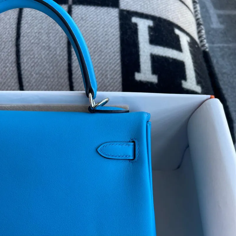 KELLY 25 SWIFT LEATHER BLEU FRIDA WITH PALLADIUM HARDWARE (PHW) - 4