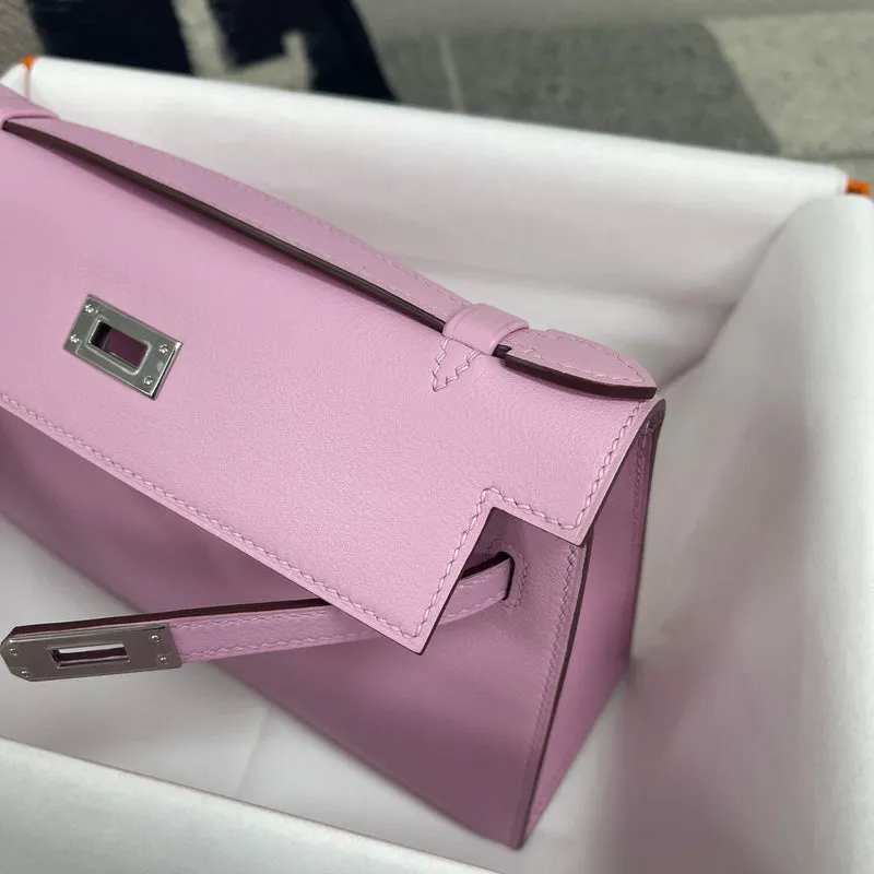KELLY POCHETTE SWIFT LEATHER ROSE MAUVE SYLVESTRE WITH PALLADIUM HARDWARE (PHW) - 3