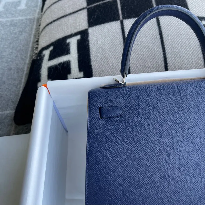 KELLY 25 EPSOM LEATHER BLEU NUIT WITH PALLADIUM HARDWARE (PHW) - 6
