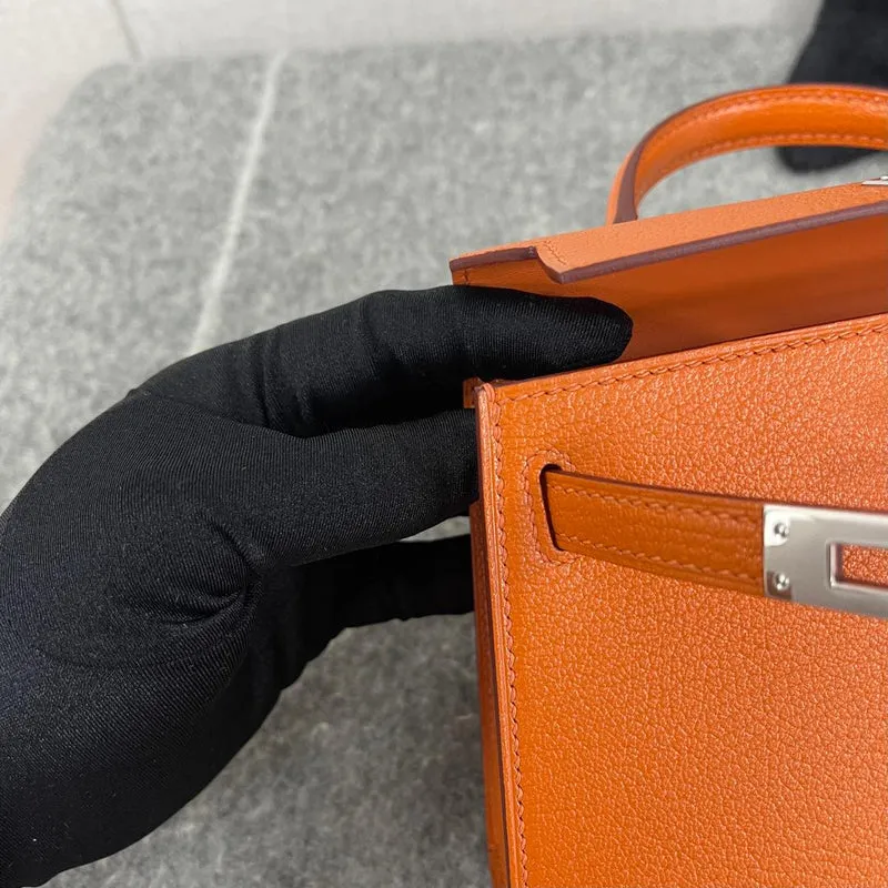 MINI KELLY II (20) CHEVRE LEATHER ORANGE WITH PALLADIUM HARDWARE (PHW) - 3